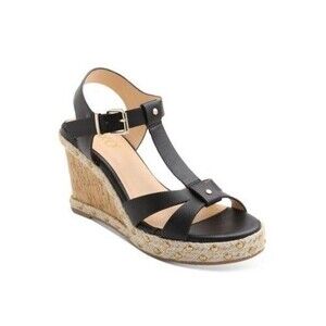 XOXO Footwear Womens 5 M Black Studded Strappy Cork Wedge Sandals NIB XI5
